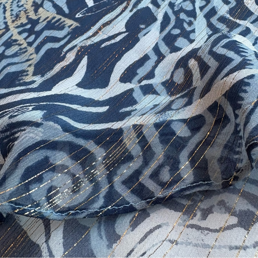 VTG Chadwick’s Silk A-Line Skirt Sz 12 Blue Gold Metallic Abstract Art To Wear - Picture 5 of 14